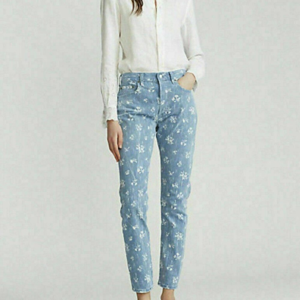 NWT Polo Ralph Lauren Women's The Callen High Rise Slim Blue Floral Print 27